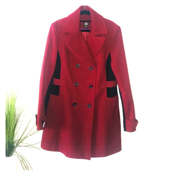Nicole Miller Red & Black Peacoat - Picture 2 of 8